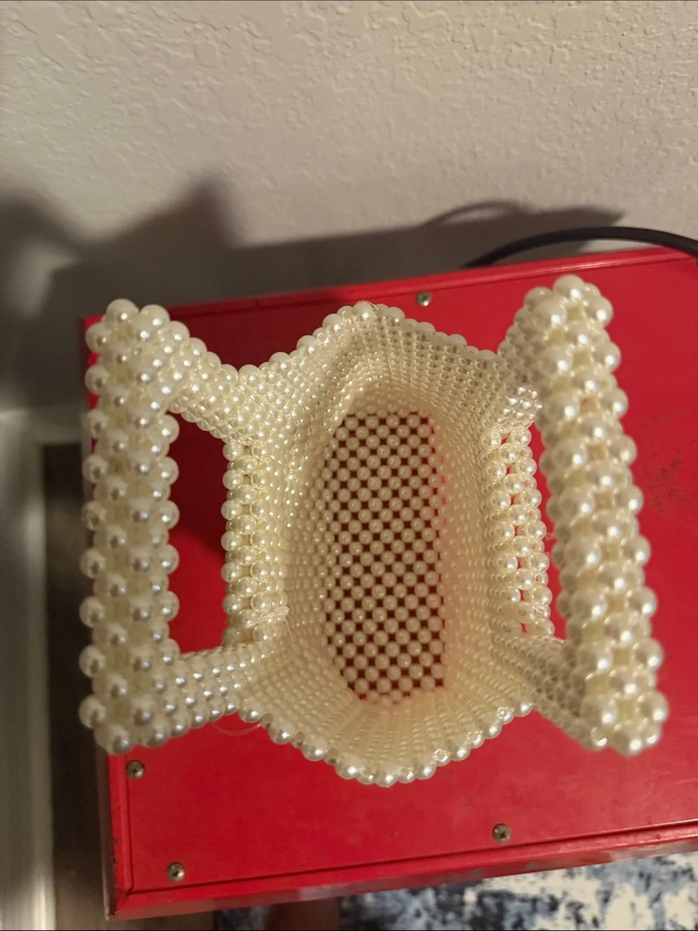 Pearl Beaded Square Handle Tote - Cream - Picture 6 of 6